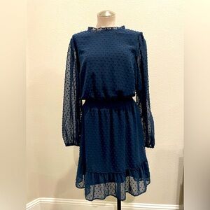 Size 14. City Chic Navy sheer long sleeve dress. EUC